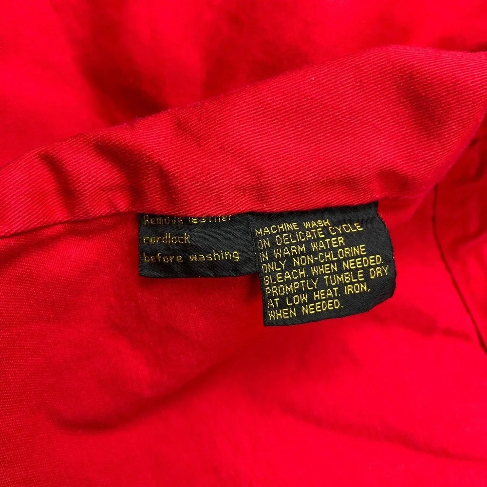 VTG Eddie Bauer Jacket Womens Medium Red Hooded Zip Snap Cotton Outdoors Pockets